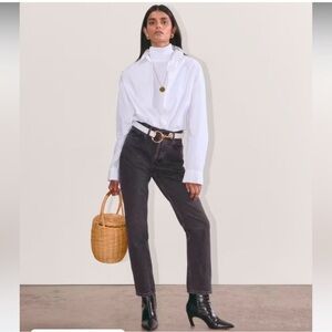 Everlane The Curvy 90's Cheeky Straight Ankle Jean Washed Black Button Fly Sz 33